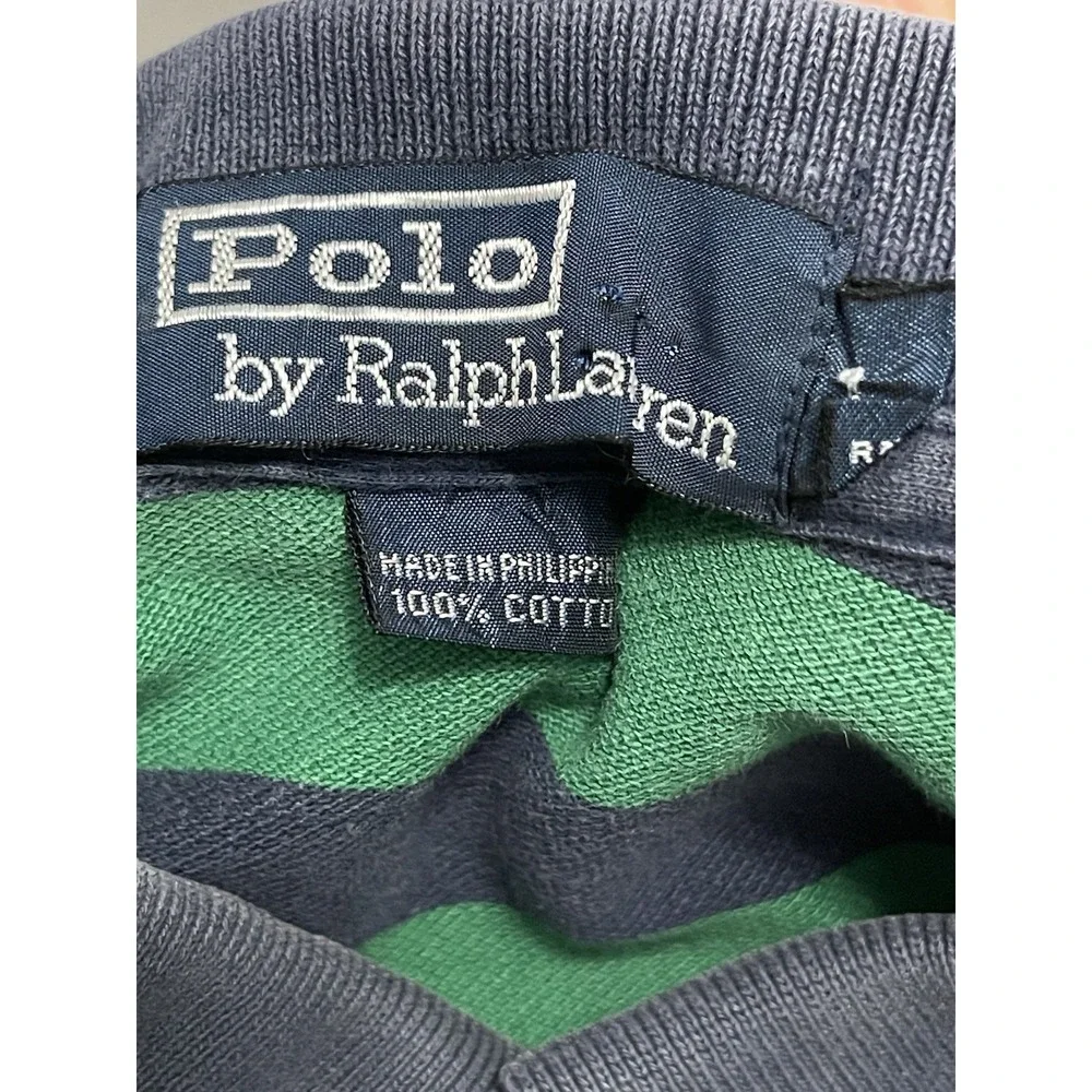 Vintage Ralph Lauren Polo Shirt Men's L Blue Stripe Short Sleeve 90s VTG Retro